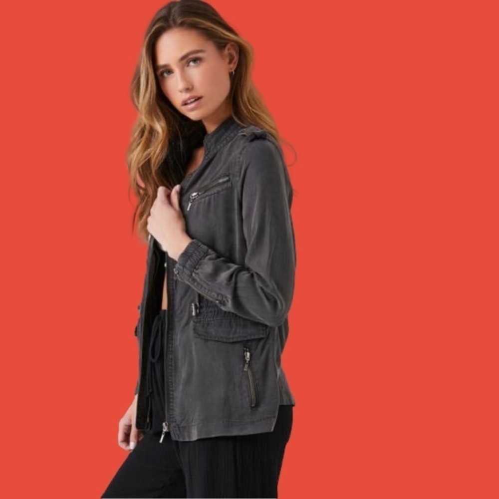 Trixxi Women’s Utility Jacket  Size M Charcoal Black Military NWT